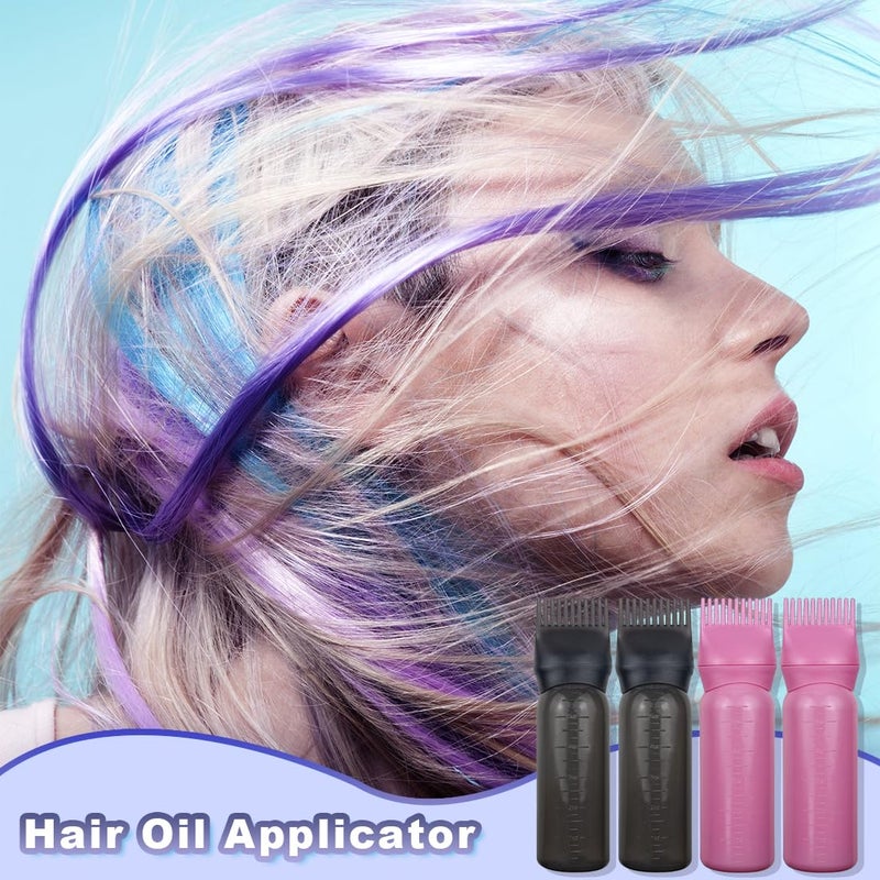 FZWONVUC 4 Pack Root Comb Applicator Bottle, Hair Oil Comb Applicator for Hair Dye, Shampoos, Salons (Pink+Black) - Image 5